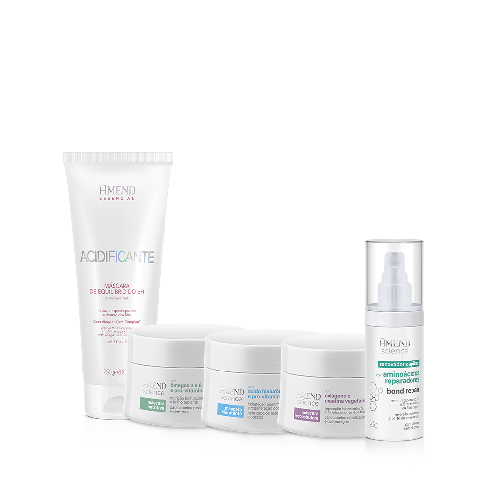 Kit Máscaras Hidratação + Nutrição + Reconstrução + Acidificante + Renovador Capilar | Amend Science